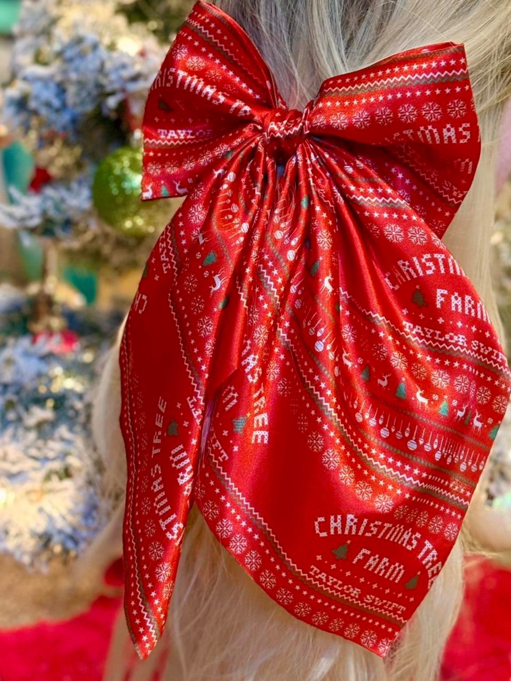 Taylor Swift Red Holiday Patterned Hair Bow Christmas Tree Farm fair isle xmas